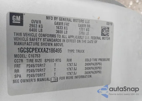 2010 Chevrolet Silverado 1500 Work Truck из США, поврежденный, VIN 1GCSCPEXXAZ186495